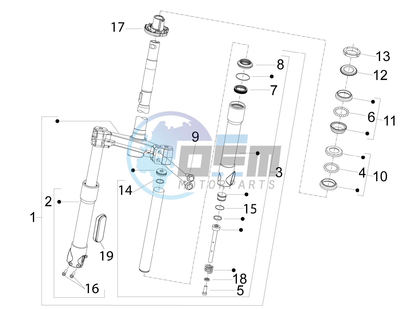 Fork/steering tube - Steering bearing unit