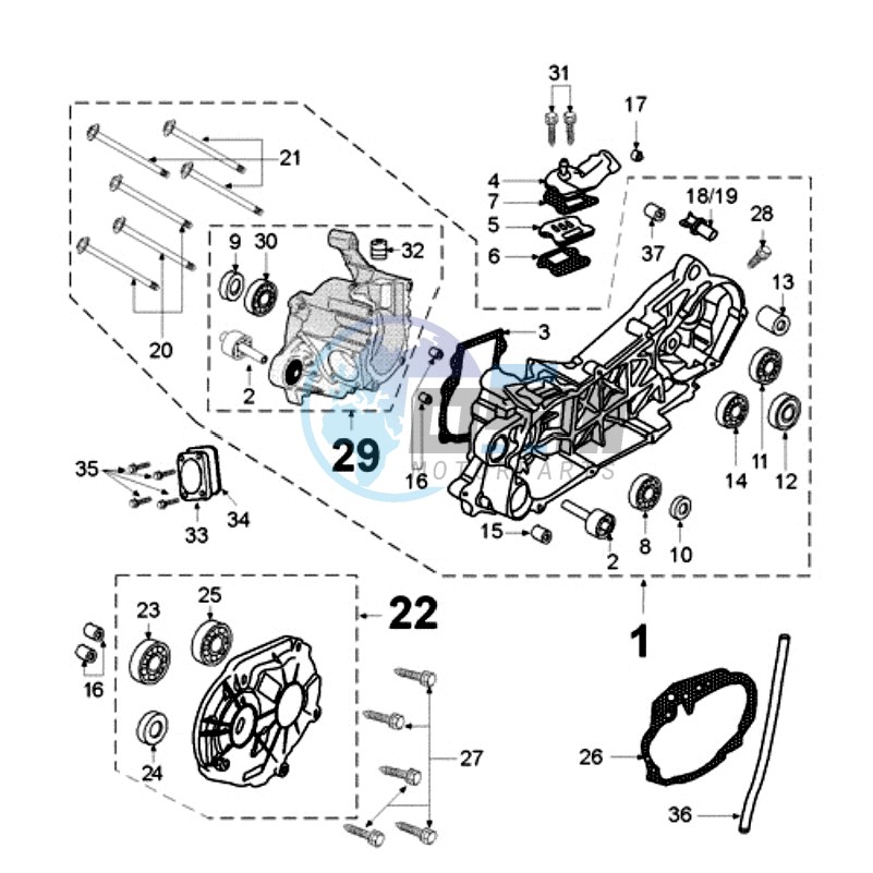 RMO CRANKCASE WITH LONG MOUNT RUBBERS