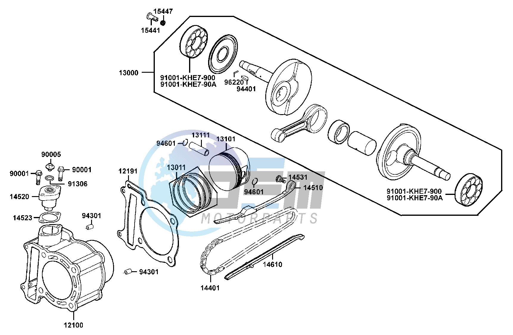 Cylinder  - Piston  - Crankshaft