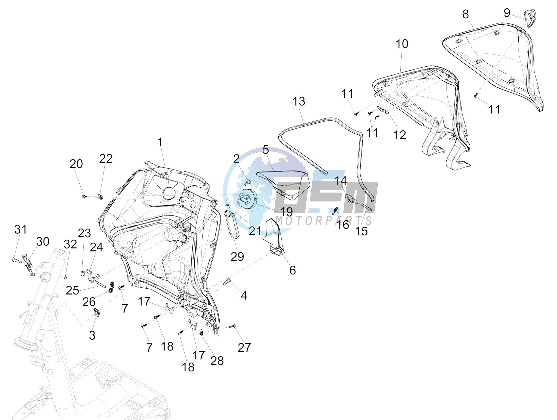 Front glove-box - Knee-guard panel