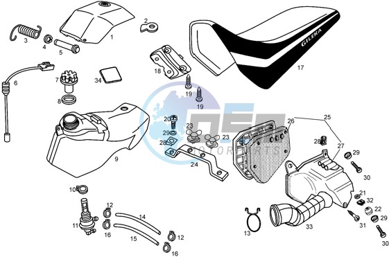 Fuel tank-filter box-seat