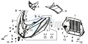 GTS 125I ABS-SNS EURO4 L7 drawing FRONT COVER /  INDICATORS / LEG INNER SHIELD