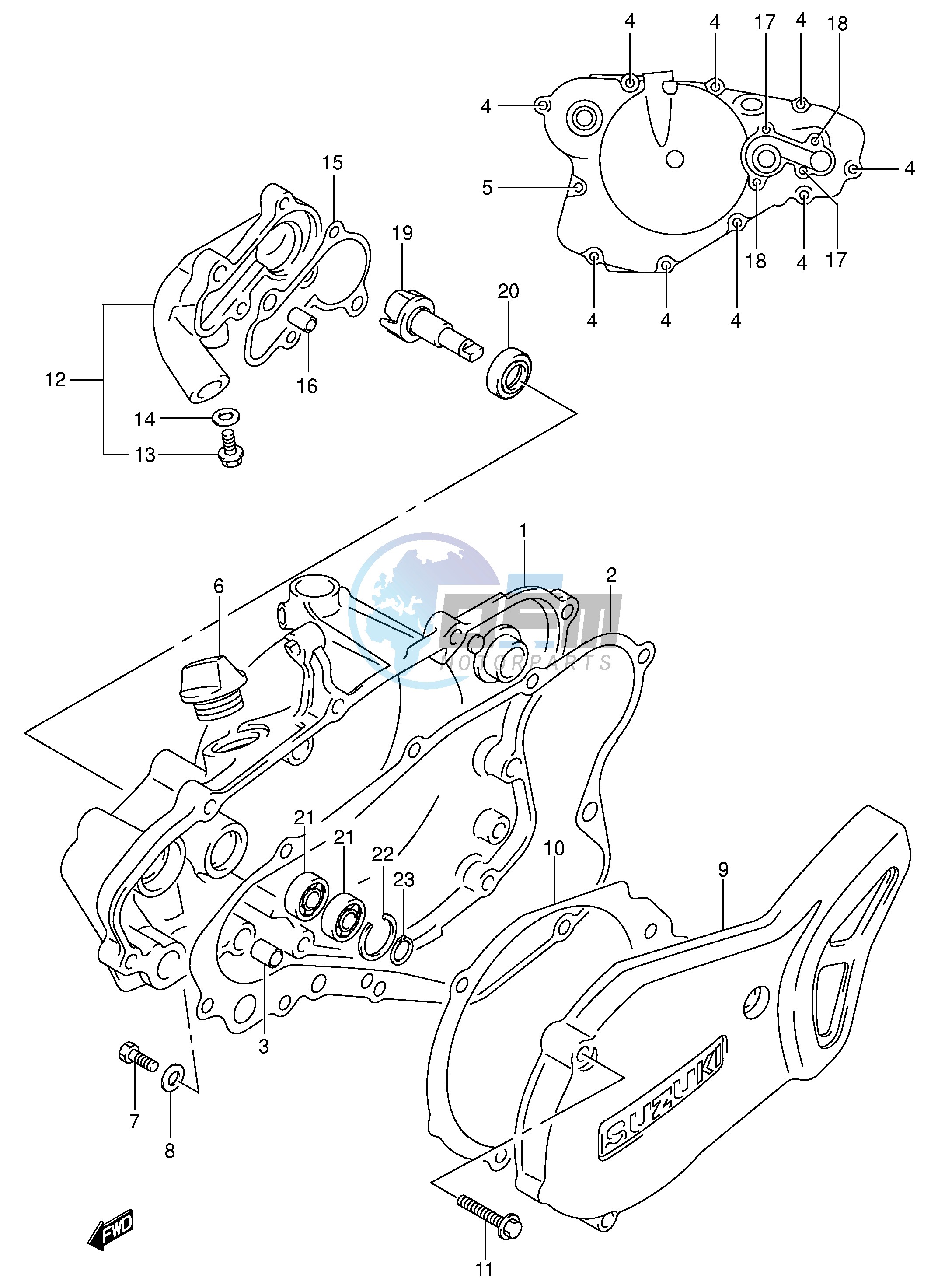 CRANKCASE COVER- WATER PUMP