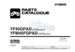 YFM450FWAD YFM45FGPAD GRIZZLY 450 EPS (1CTU 1CTV) drawing .1-Front-Page