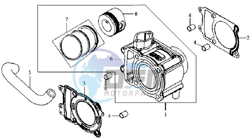 CYLINDER MET PISTON / CYLINDER GASKETS TOP AND BOTTOM