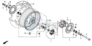 CB600F2 CB600S drawing REAR WHEEL