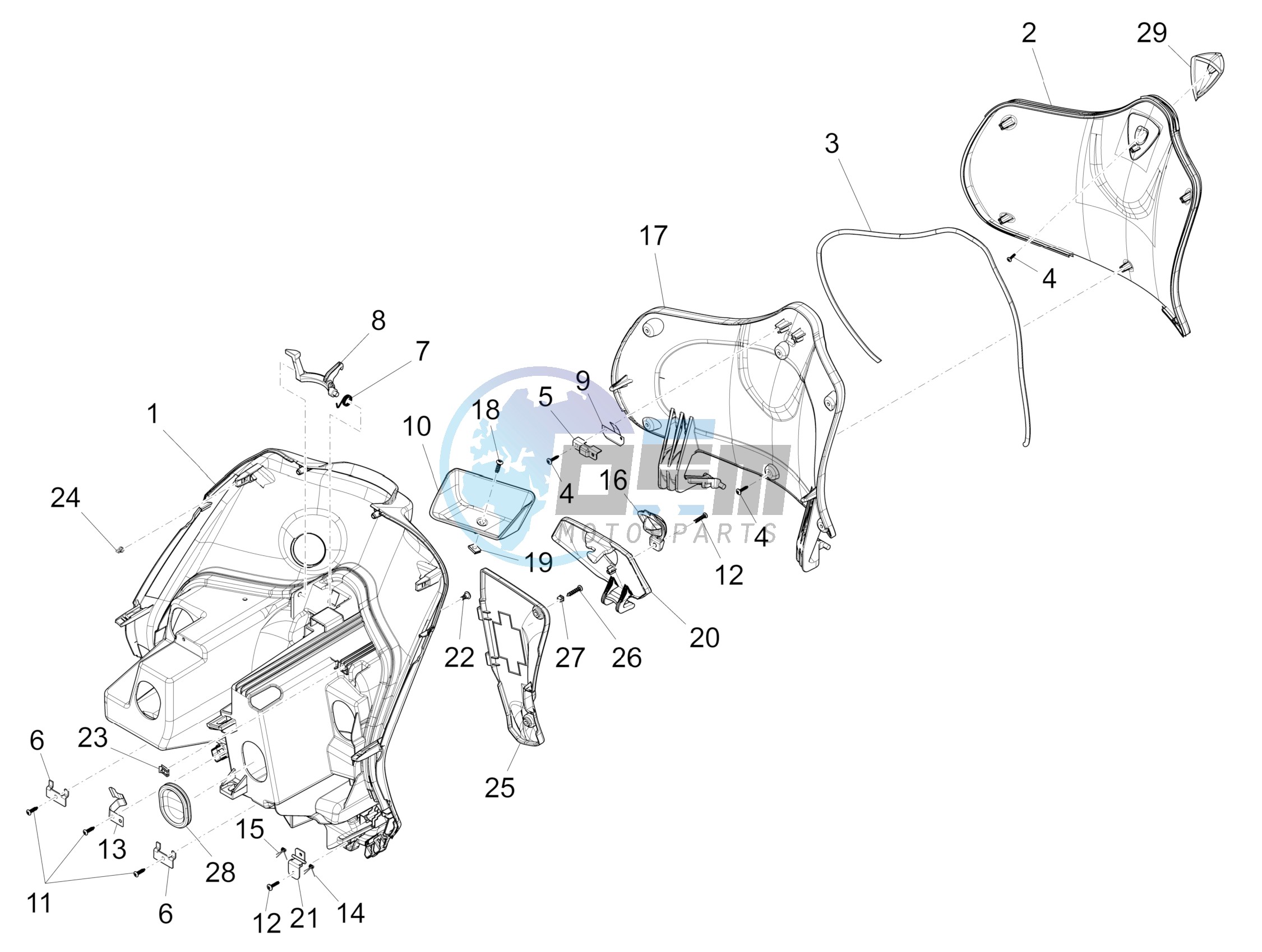 Front glove-box - Knee-guard panel