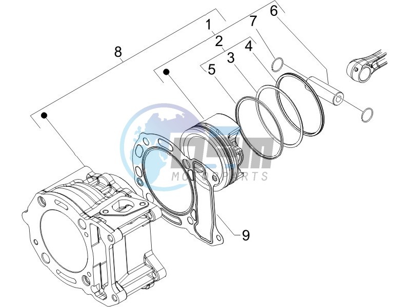 Cylinder-piston-wrist pin unit