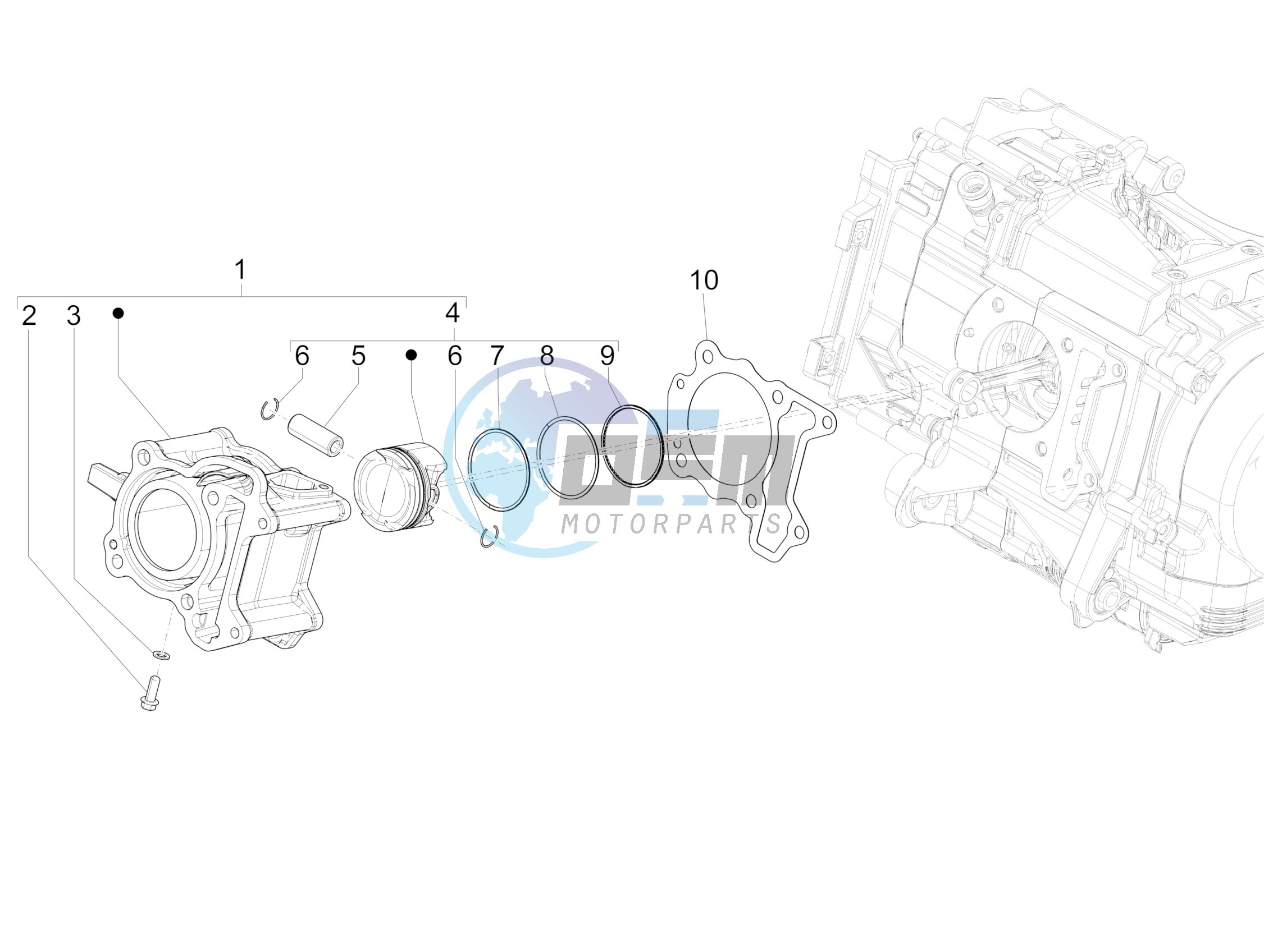 Cylinder-piston-wrist pin unit