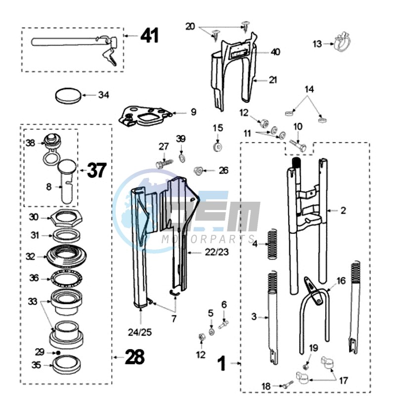 FORKS AND STEERING WITHOUT HANDLEBAR SPRING