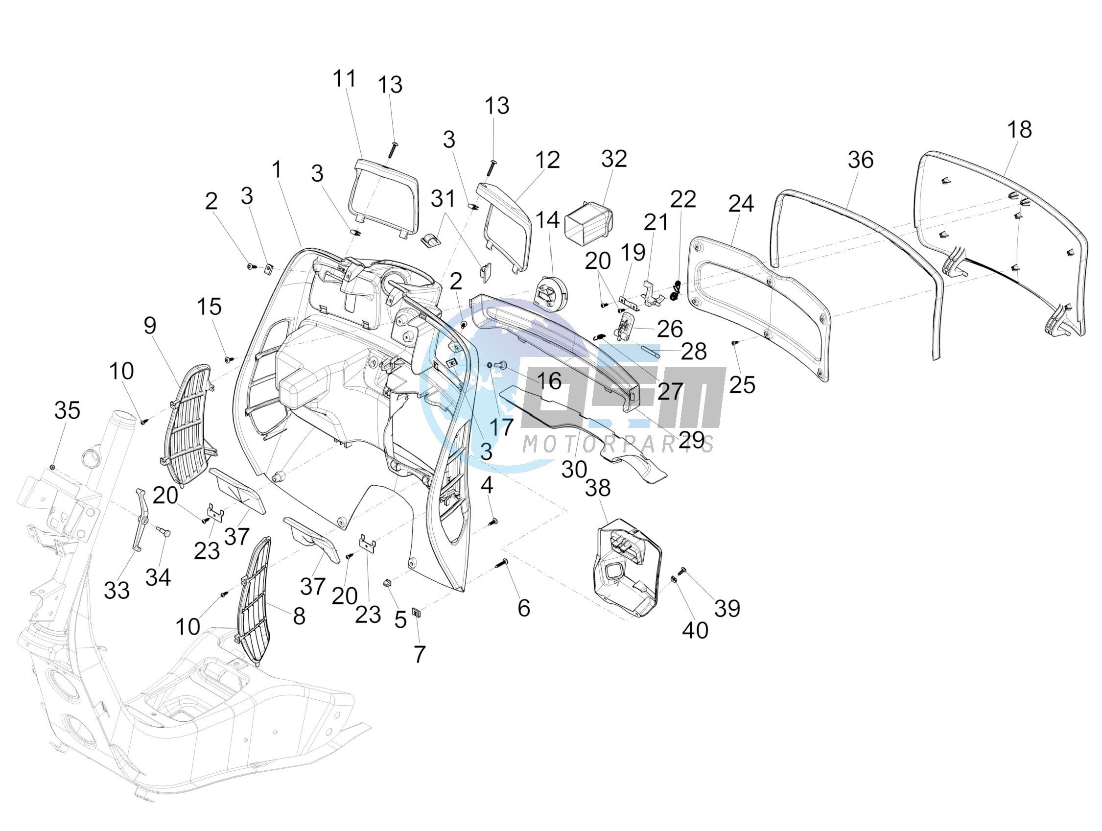 Front glove-box - Knee-guard panel