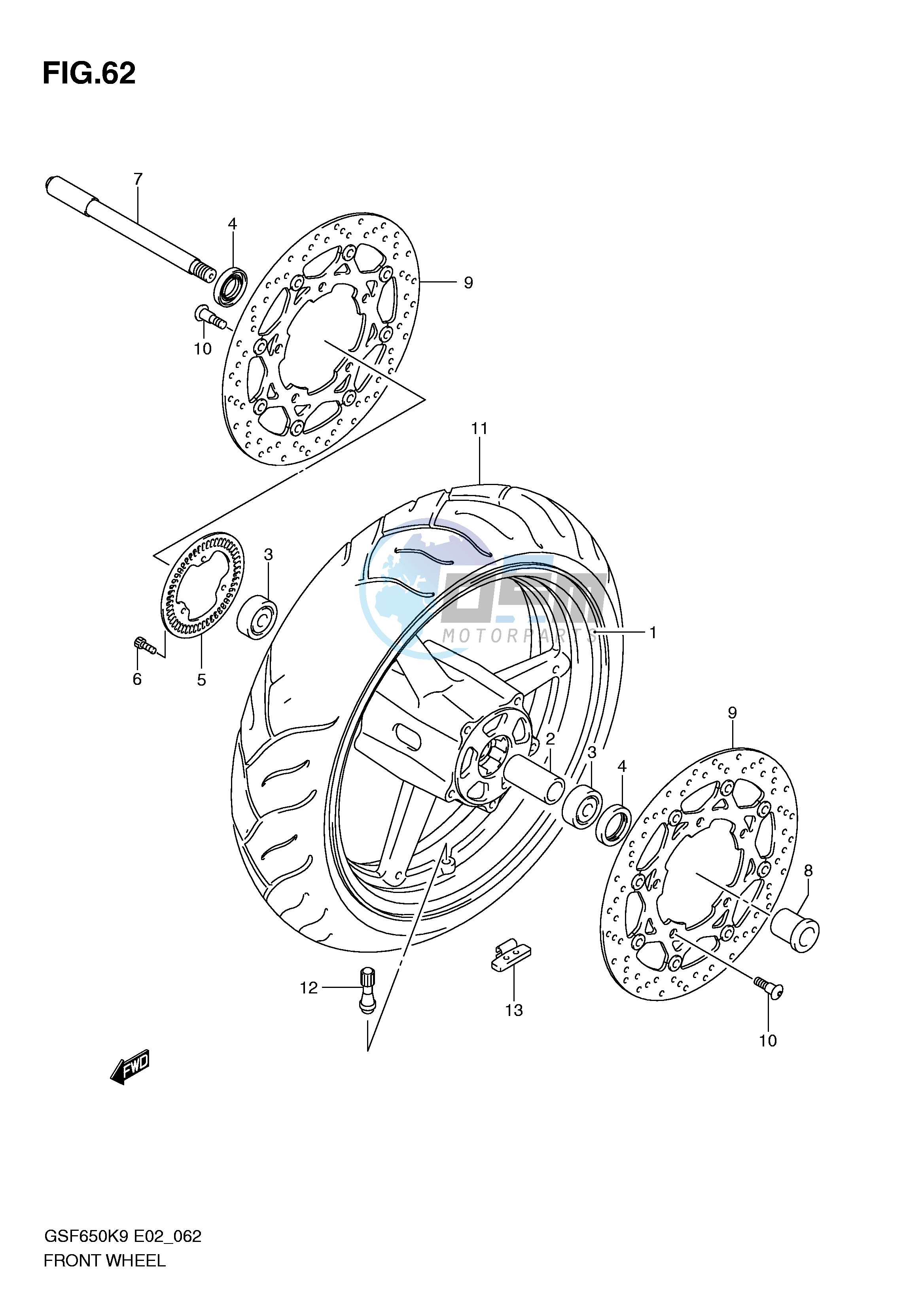 FRONT WHEEL (GSF650AK9 SAK9 UAK9 SUAK9 AL0 SAL0 UAL0 SUAL0)