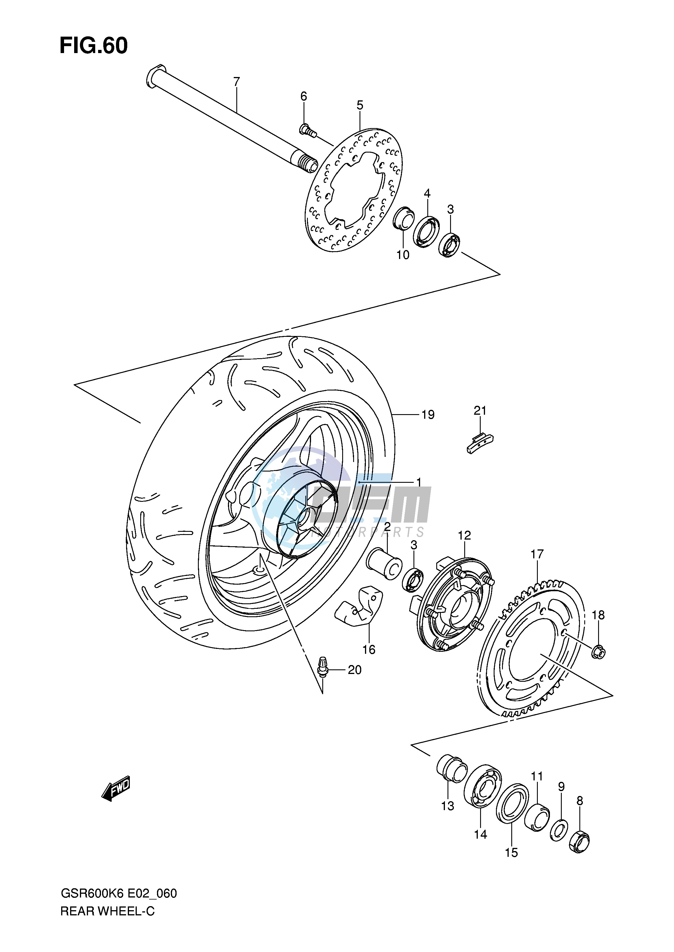 REAR WHEEL (GSR600K6 UK6 K7 UK7 K8 UK8 K9 UK9 L0 UL0)