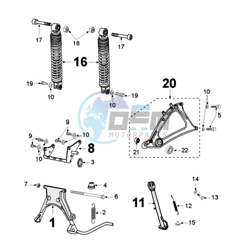 REAR SHOCK AND STAND 2 BOLT MOUNT