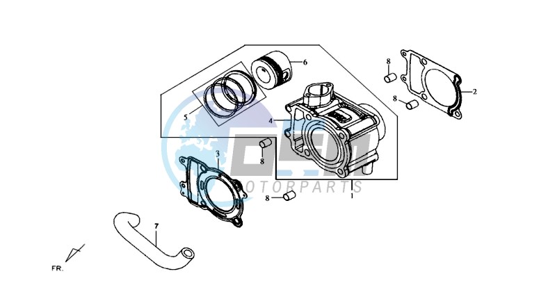 CYLINDER MET PISTON / CYLINDER GASKETS TOP AND BOTTOM