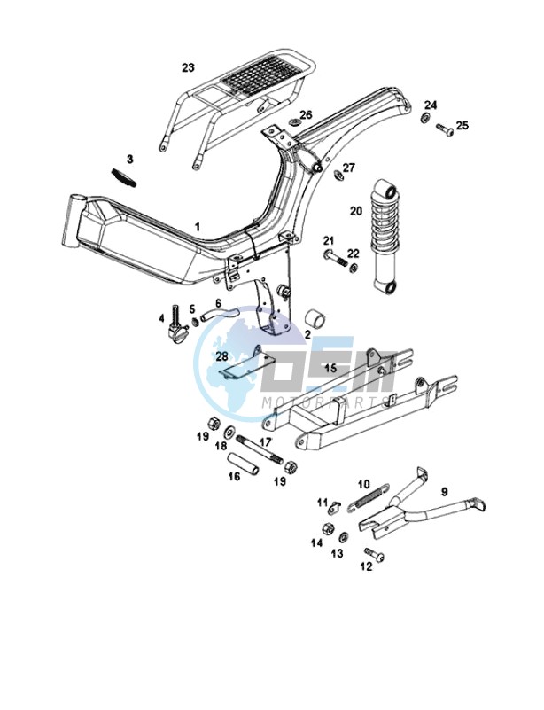 Frame-rear fork-central stand