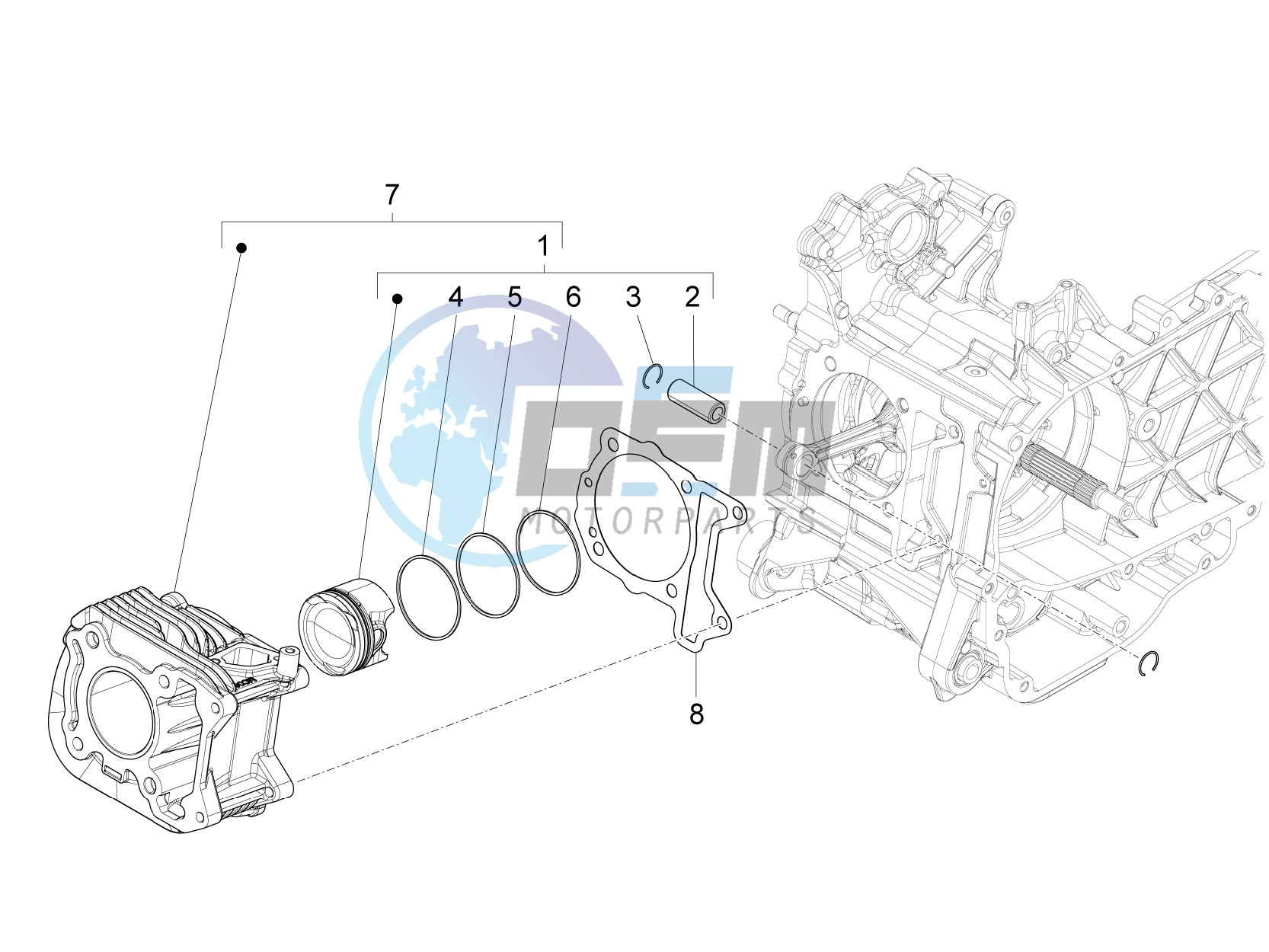 Cylinder-piston-wrist pin unit