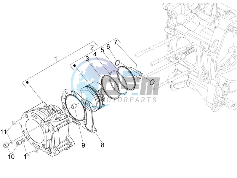 Cylinder-piston-wrist pin unit