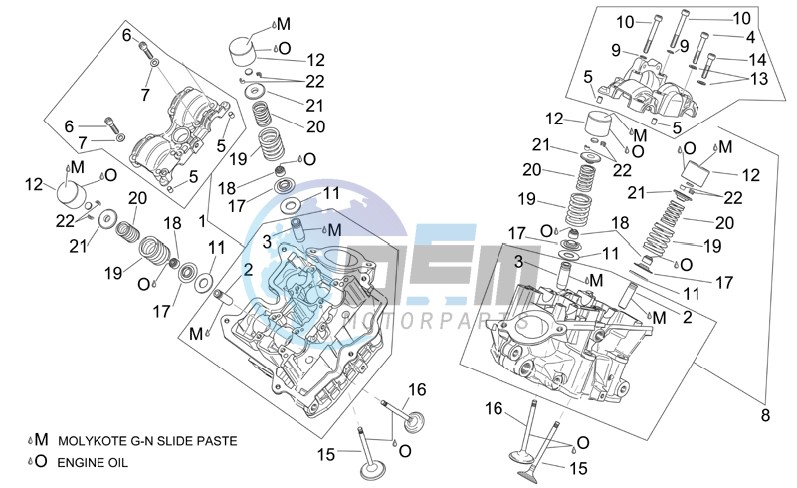 Cylinder head and valves