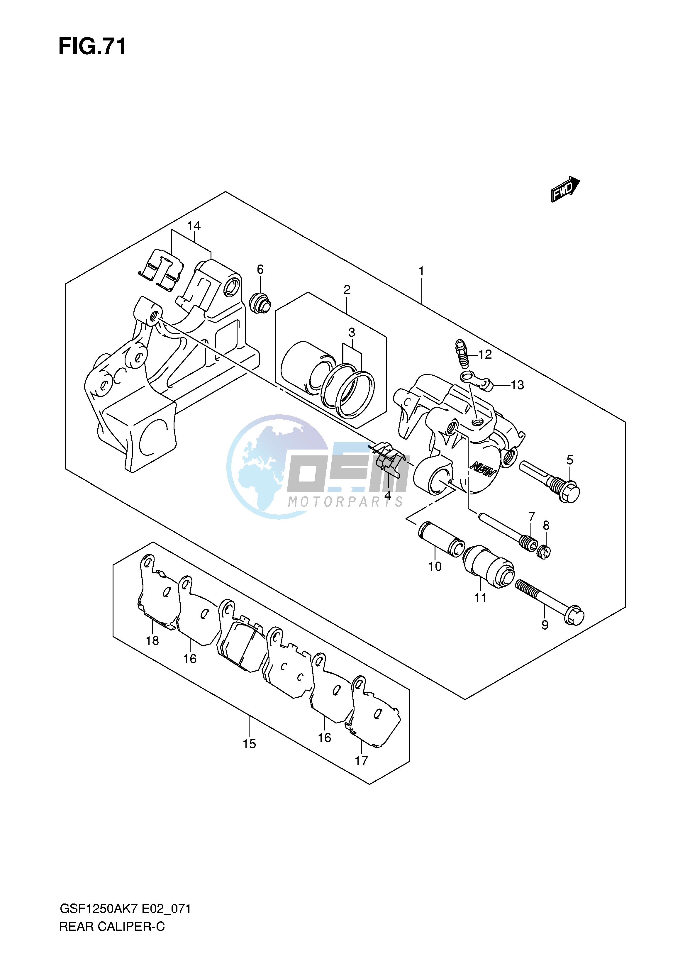 REAR CALIPER (GSF1250AK7 SAK7 AK8 SAK8 AK9 SAK9 SAZK9 SAL0)