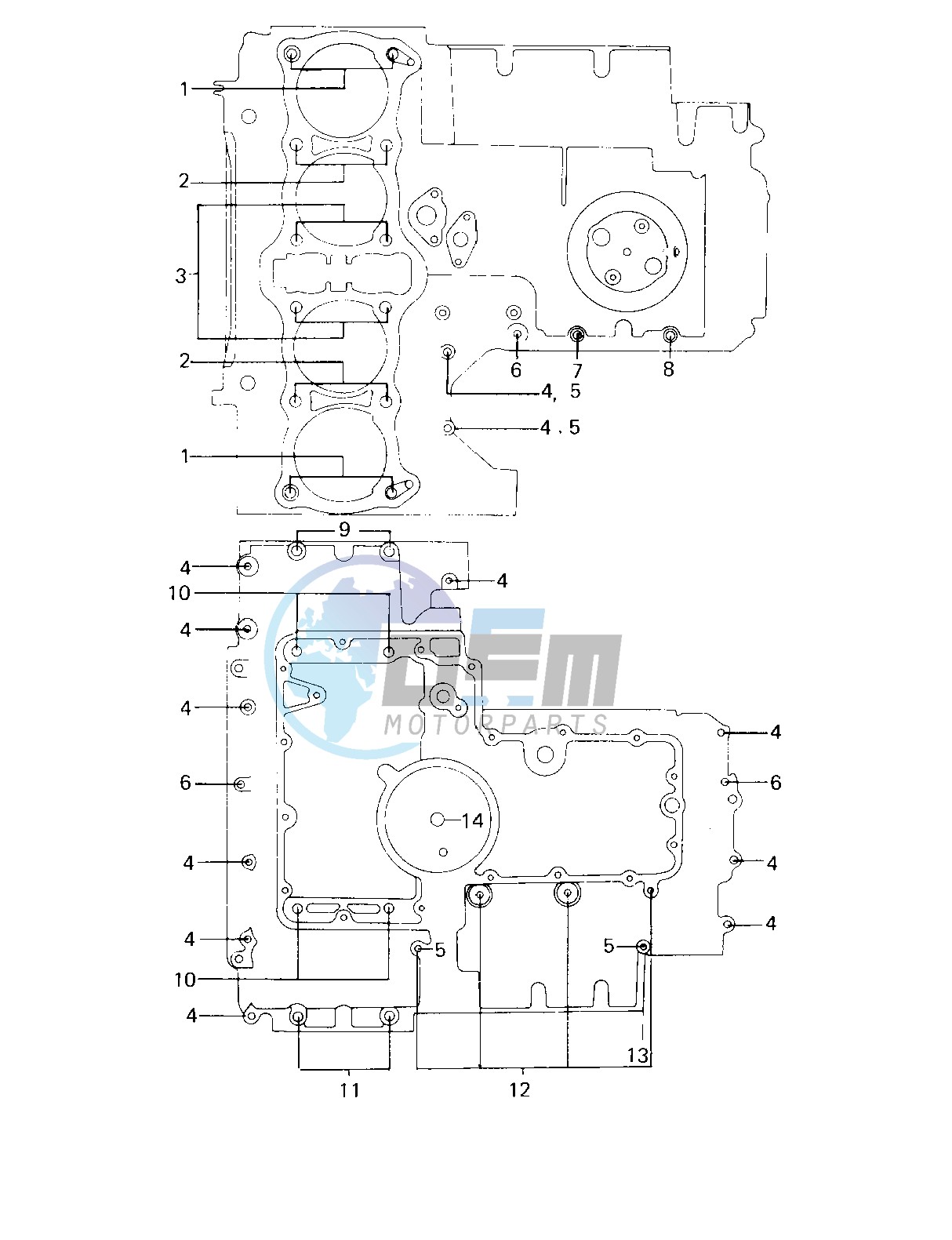 CRANKCASE BOLT & STUD PATTERN -- 80 D3- -