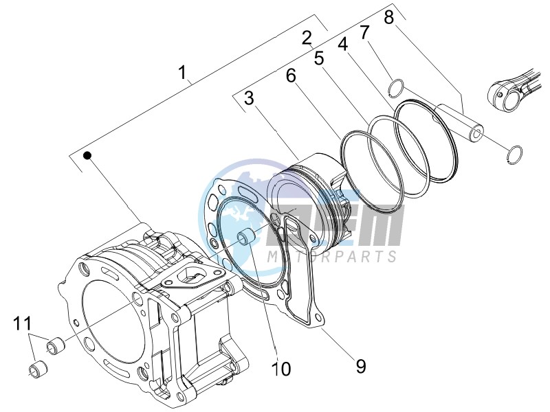 Cylinder-piston-wrist pin unit