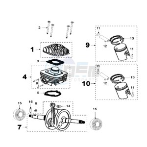 LUDIX 10 RB ONE drawing CRANKSHAFT AND CYLINDER ALU