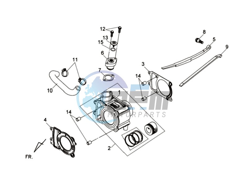 CYLINDER MET PISTON / CYLINDER GASKETS TOP AND BOTTOM