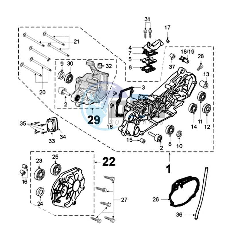 CRANKCASE WITH LONG MOUNT RUBBERS