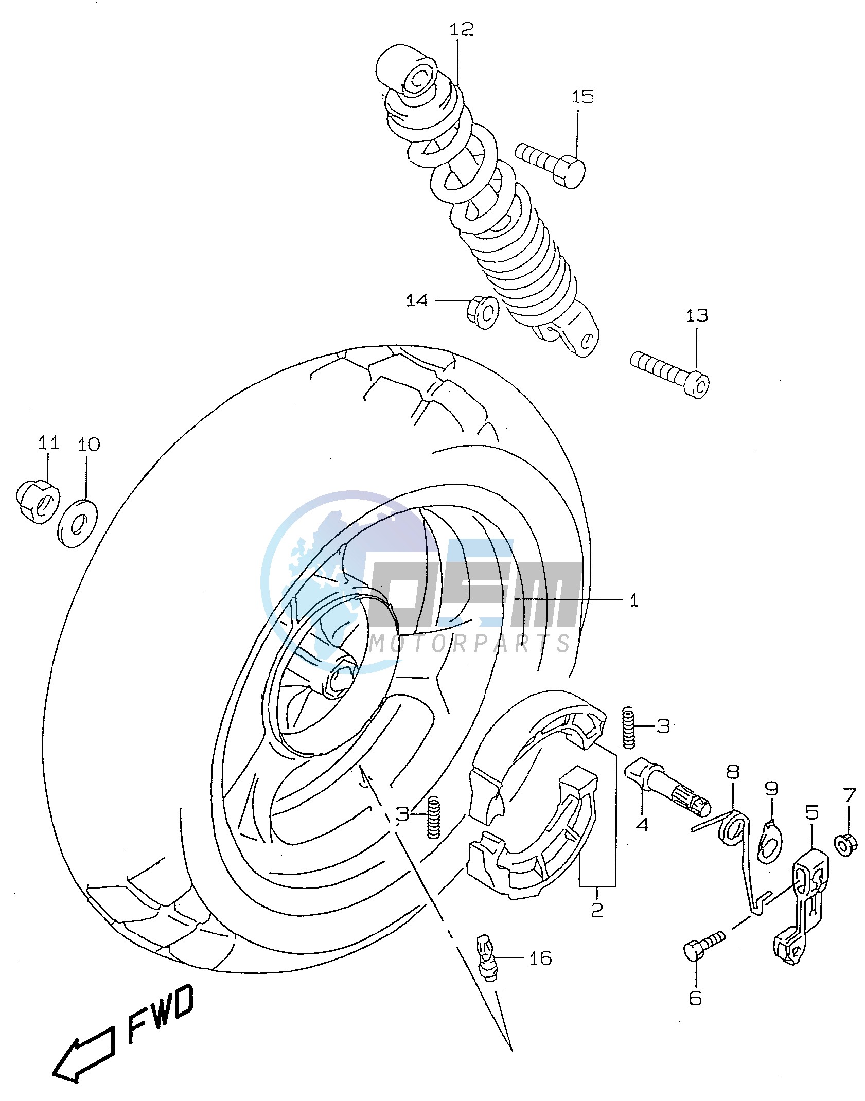 REAR WHEEL (model V W and model AY50 X Y)