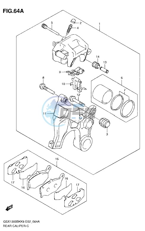 REAR CALIPER (GSX1300BKAK8/AU2K8/AK9/AUFK9/AL0/AUFL0)