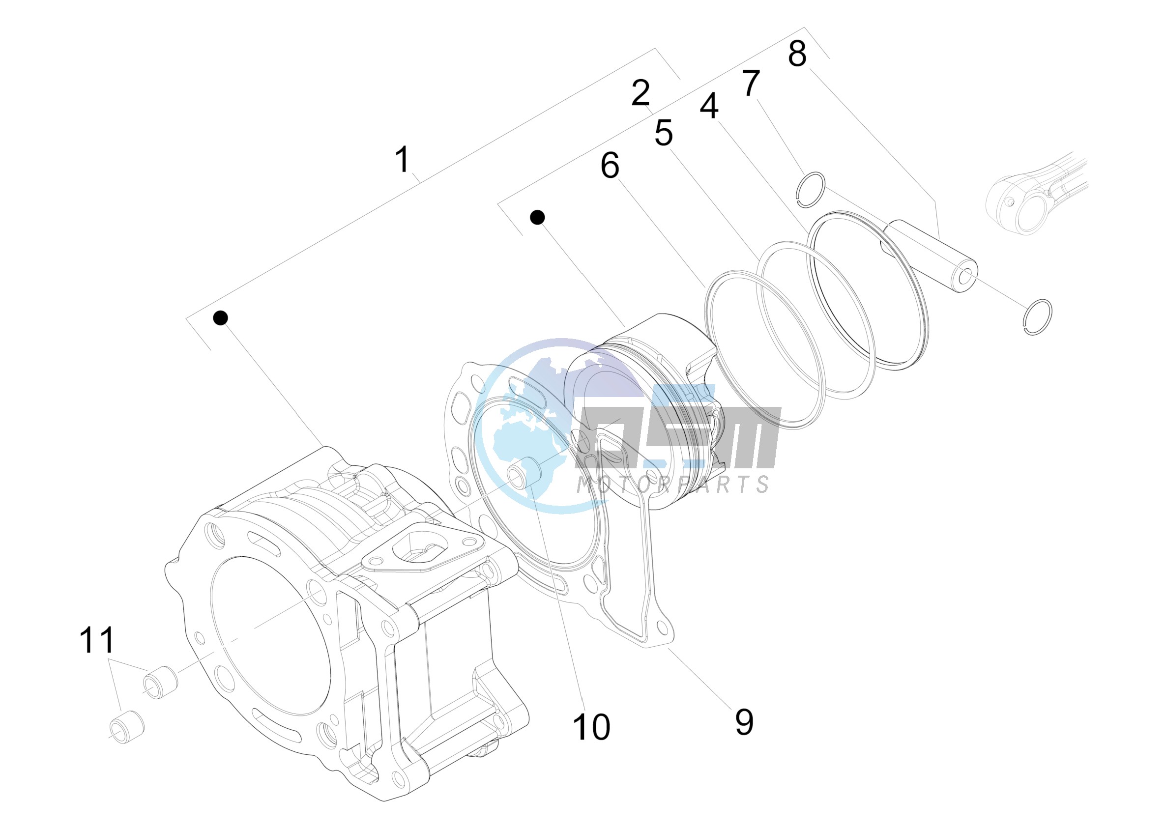 Cylinder-piston-wrist pin unit