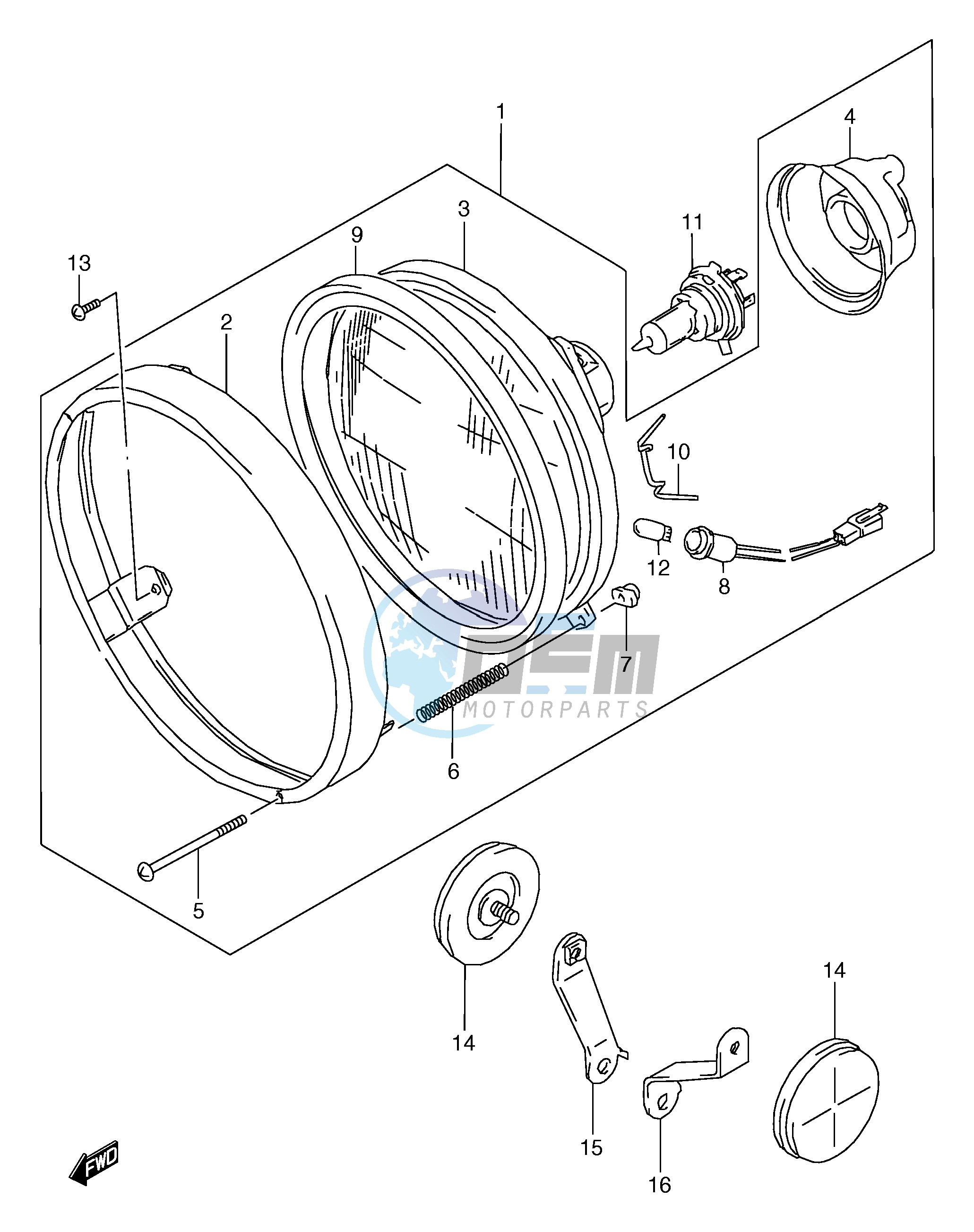 HEADLAMP (MODEL V W X Y E4,E17,E18,E22,E25,E34,P37)