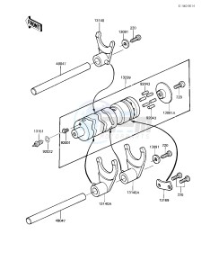 EX 305 B [GPZ 305] (B1) [GPZ 305] drawing GEAR CHANGE DRUM & FORKS