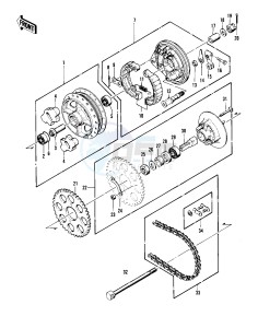 KZ 400 D (D3-D4) drawing REAR HUB_BRAKE_CHAIN -- 76 -77 KZ400 - D3_D4- -