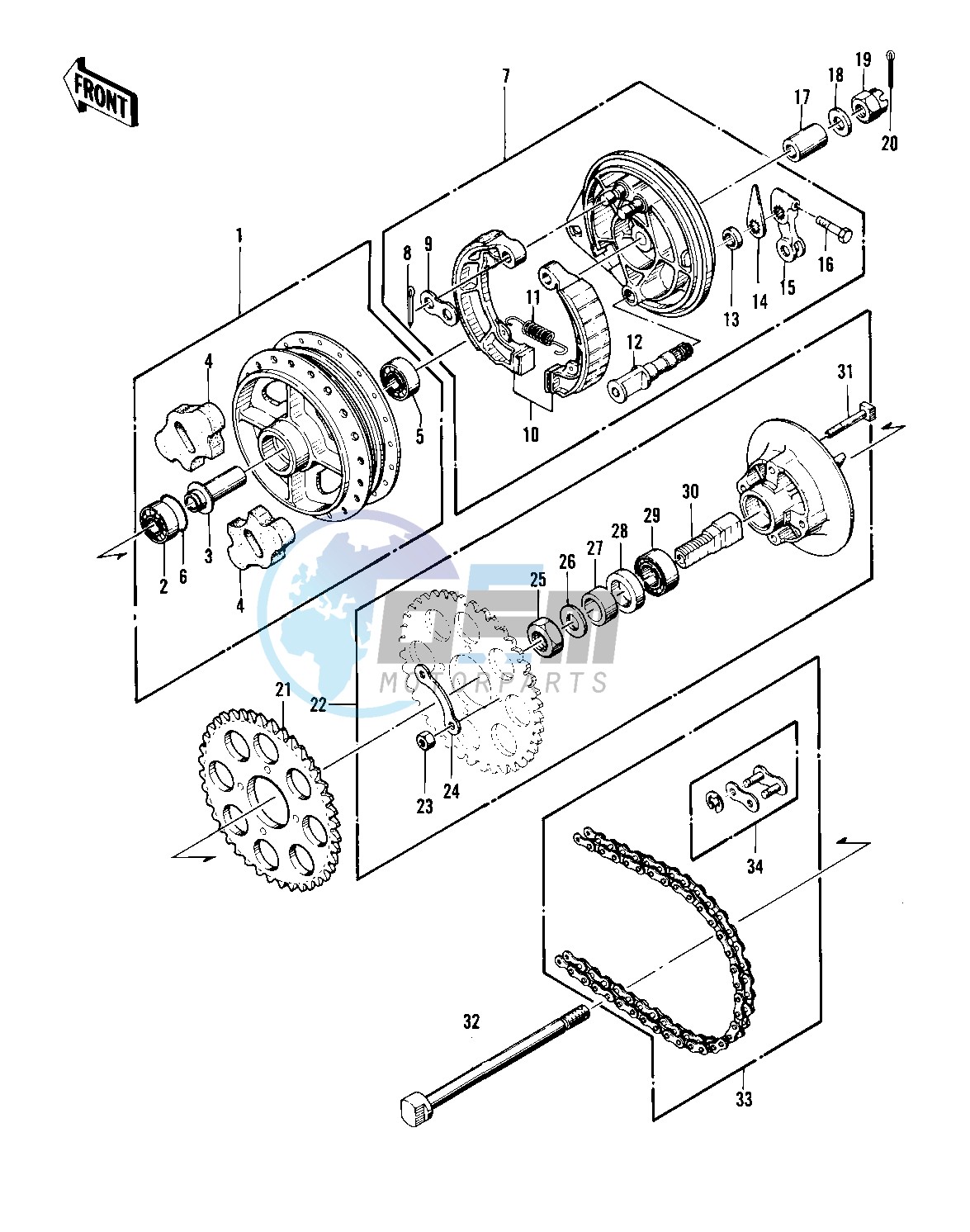 REAR HUB_BRAKE_CHAIN -- 76 -77 KZ400 - D3_D4- -