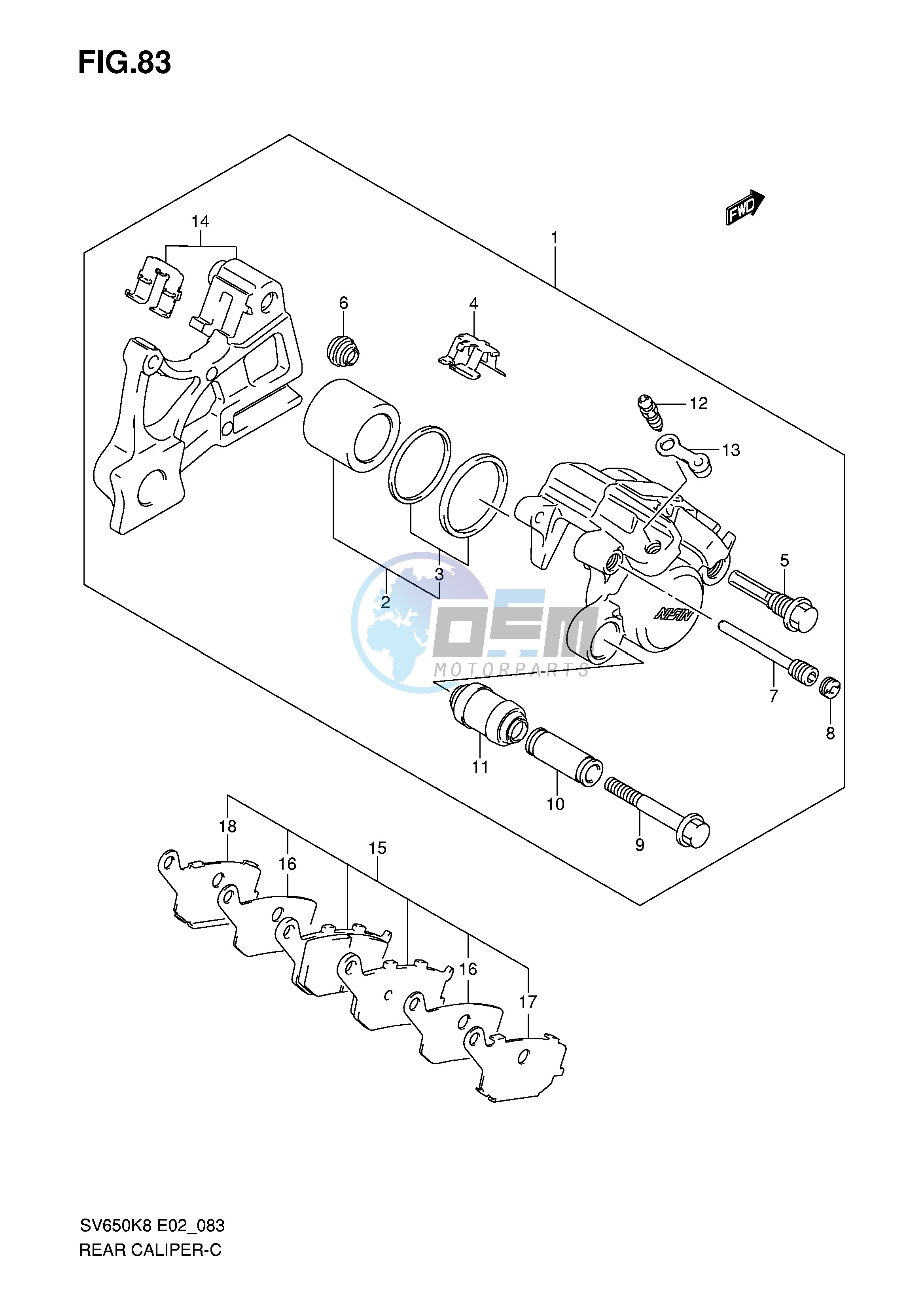 REAR CALIPER (SV650K8 UK8 SK8 SUK8 K9 UK9 SK9 SUK9 SL0 SUL0)