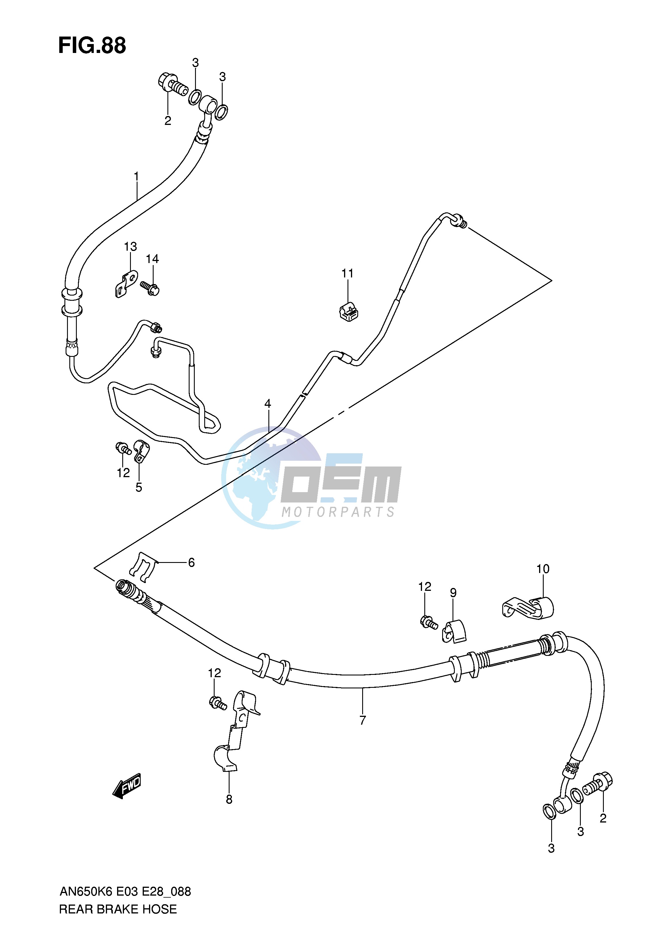 REAR BRAKE HOSE (AN650AK6 AK7 AK8 AK9 AL0)