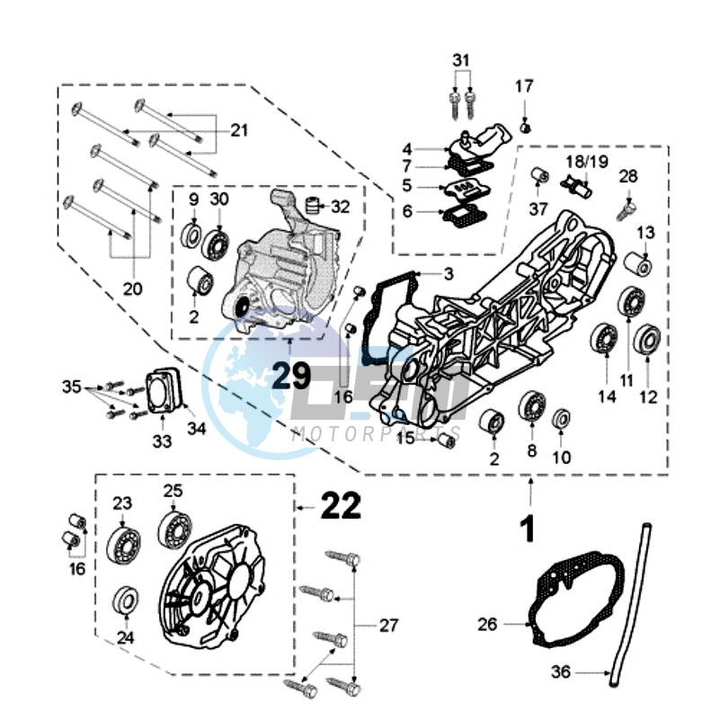 CRANKCASE WITH SHORT MOUNT RUBBERS