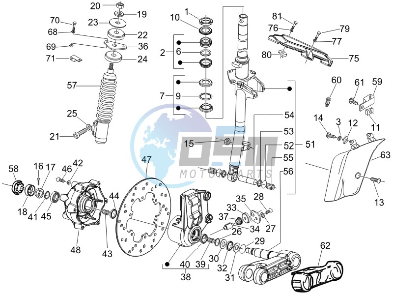 Fork - steering tube - Steering bearing unit