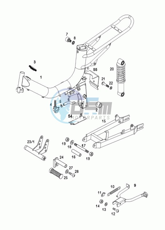 Frame-rear fork-central stand