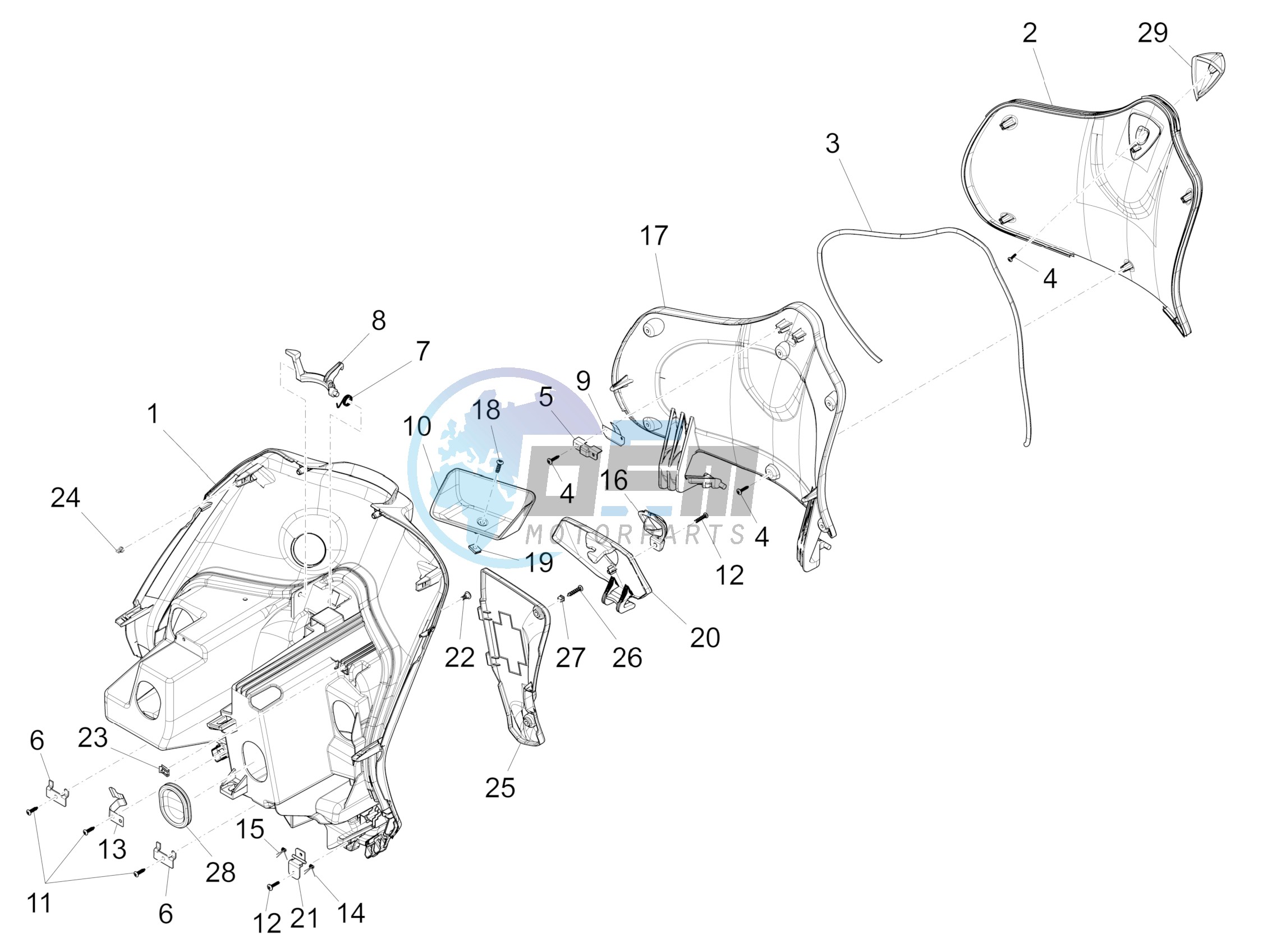 Front glove-box - Knee-guard panel