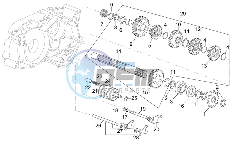 Gearbox driven shaft