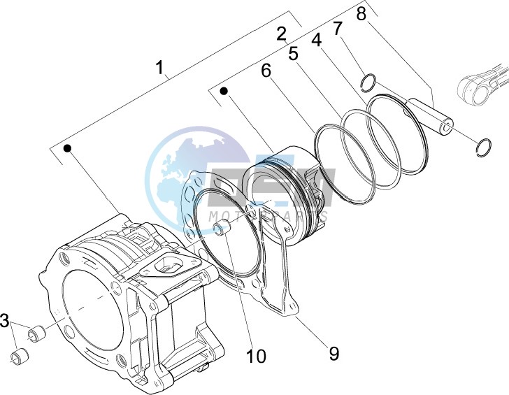 Cylinder-piston-wrist pin unit