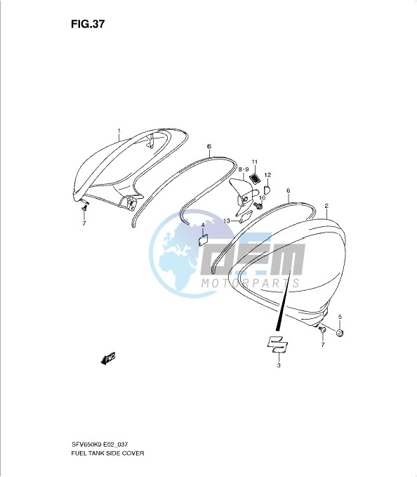 FUEL TANK SIDE COVER (MODEL K9 TO L4)