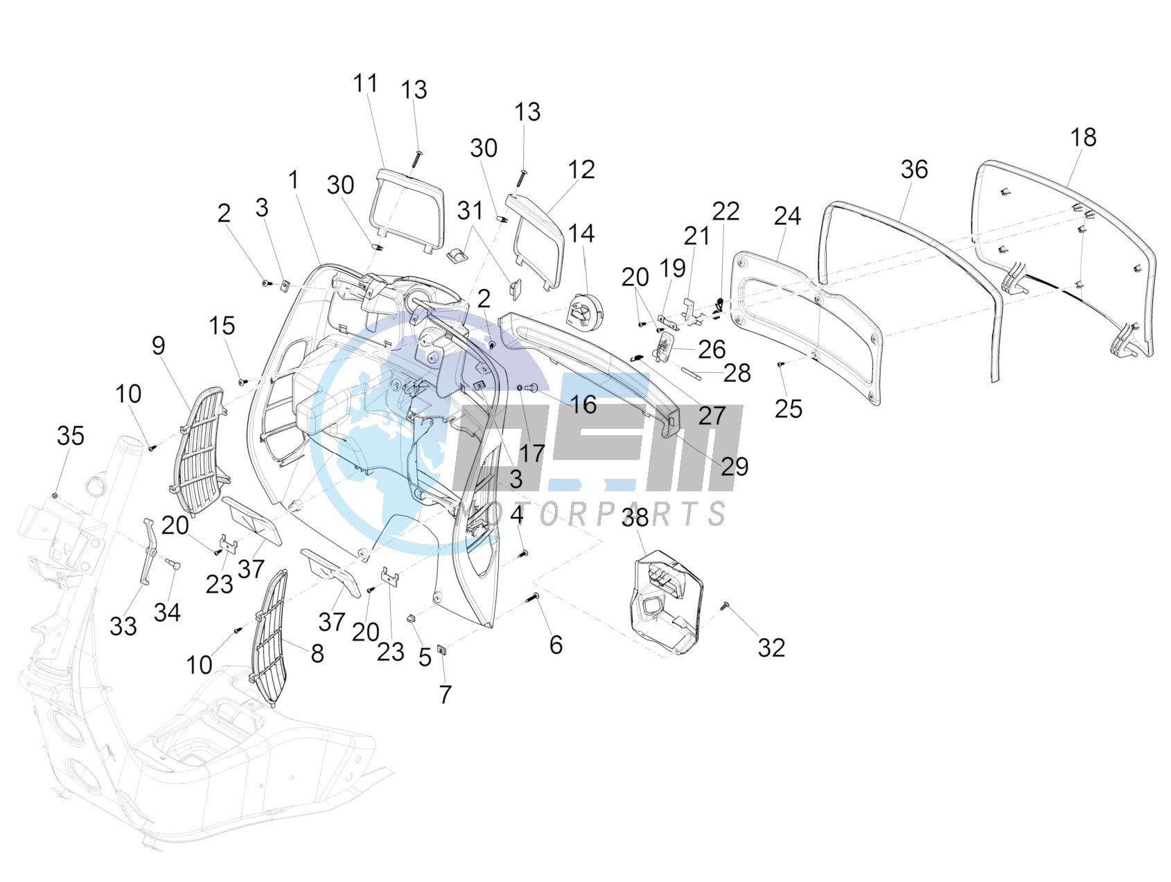 Front glove-box - Knee-guard panel