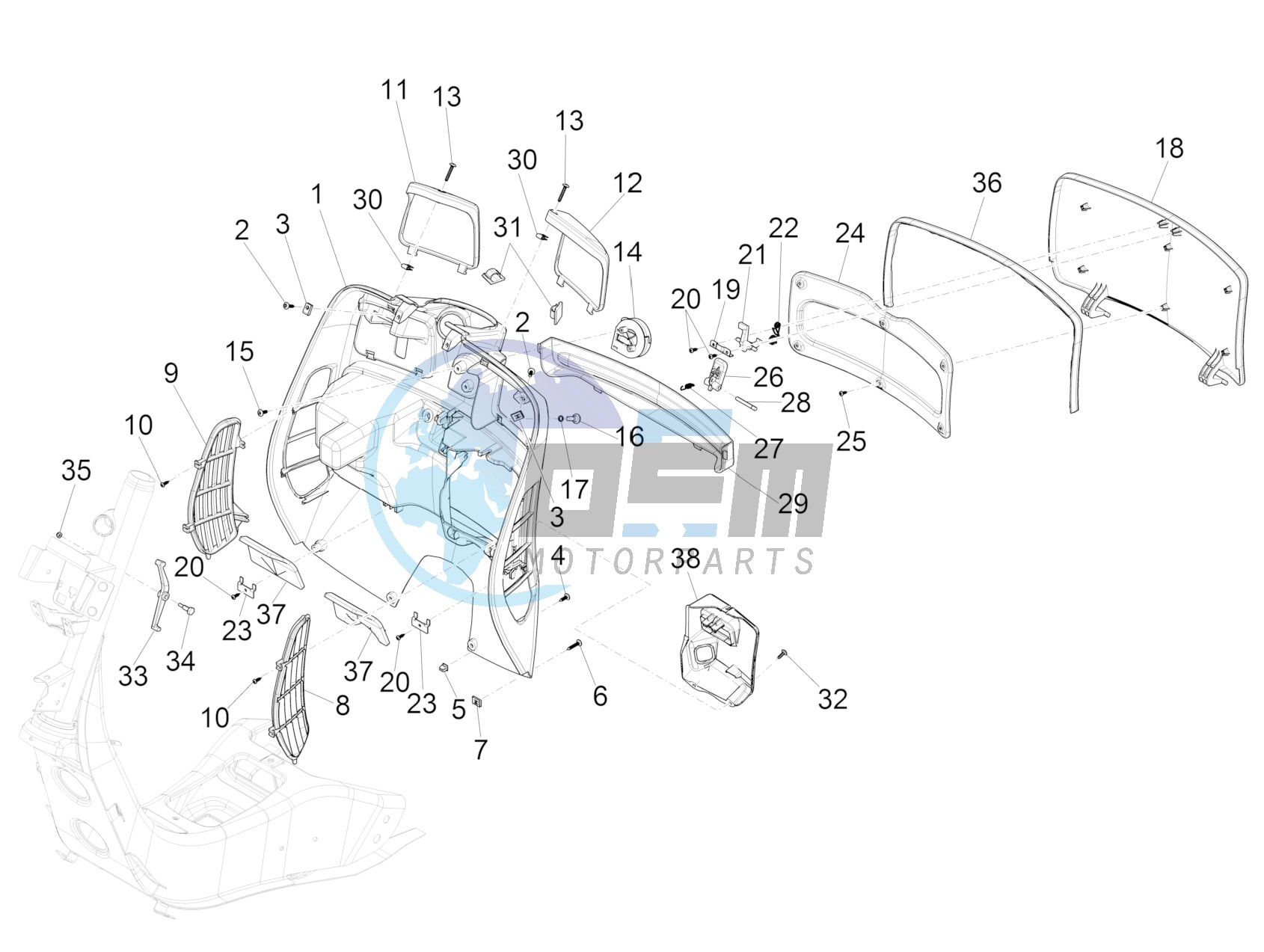 Front glove-box - Knee-guard panel