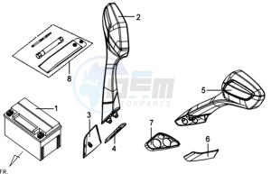 GTS 250 EURO3 drawing MIRRORS L / R / BATTERY