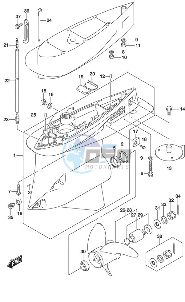 Gear Case S/N 610001 to 612132