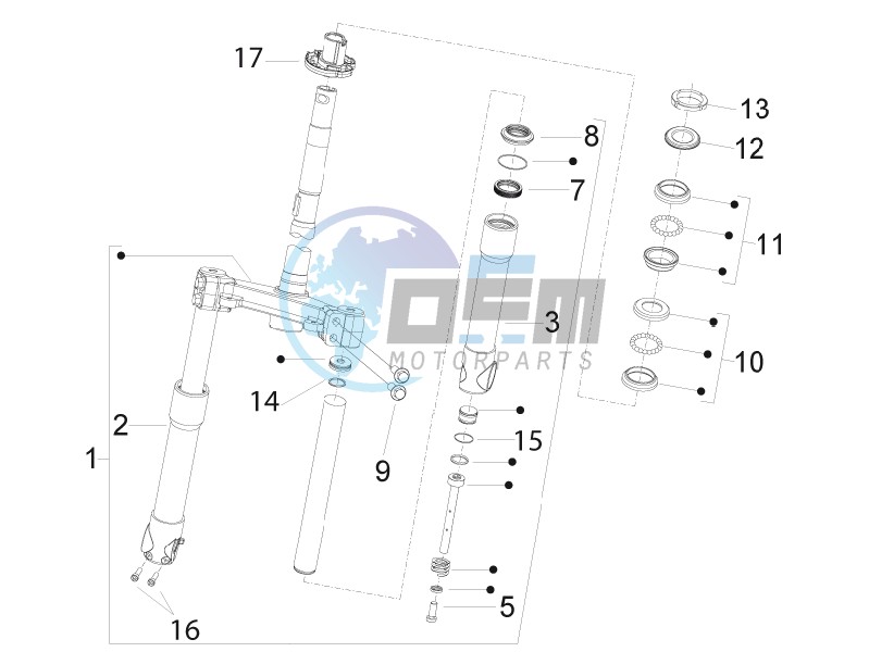 Fork steering tube - Steering bearing unit